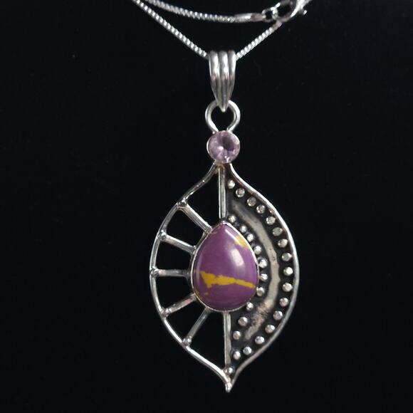 Purple Jasper Pendant on Sterling Silver Chain - Picture 1 of 10